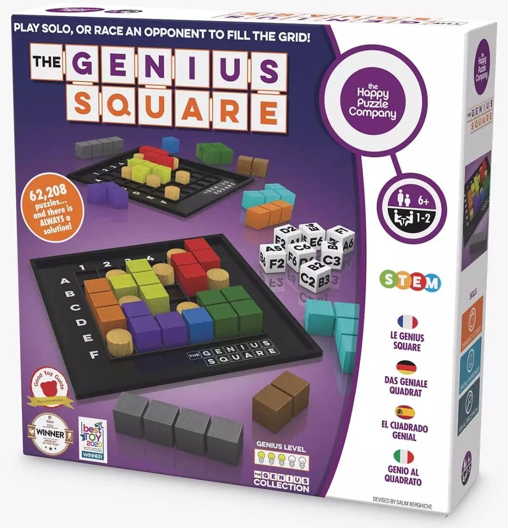 The Genius Square – Game of The Year Award Winner! 60000+ Solutions STEM Puzzle Game! Roll The Dice & Race Your Opponent to Fill The Grid by Using Different Shapes! Promotes Problem Solving Training