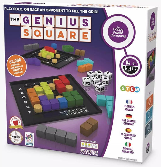 The Genius Square – Game of The Year Award Winner! 60000+ Solutions STEM Puzzle Game! Roll The Dice & Race Your Opponent to Fill The Grid by Using Different Shapes! Promotes Problem Solving Training