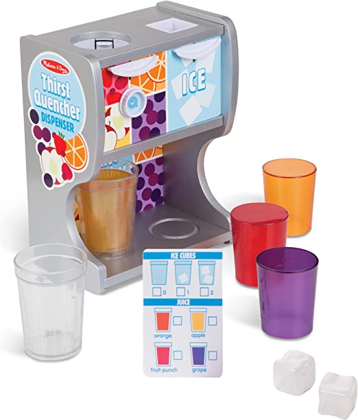 Melissa & Doug Wooden Thirst Quencher Drink Dispenser with Cups, Juice Inserts, Ice Cubes