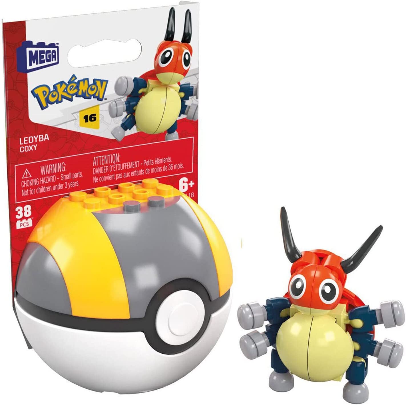 MEGA Pokemon Ledyba Building Set with 38 Compatible Bricks and Pieces and Poke Ball