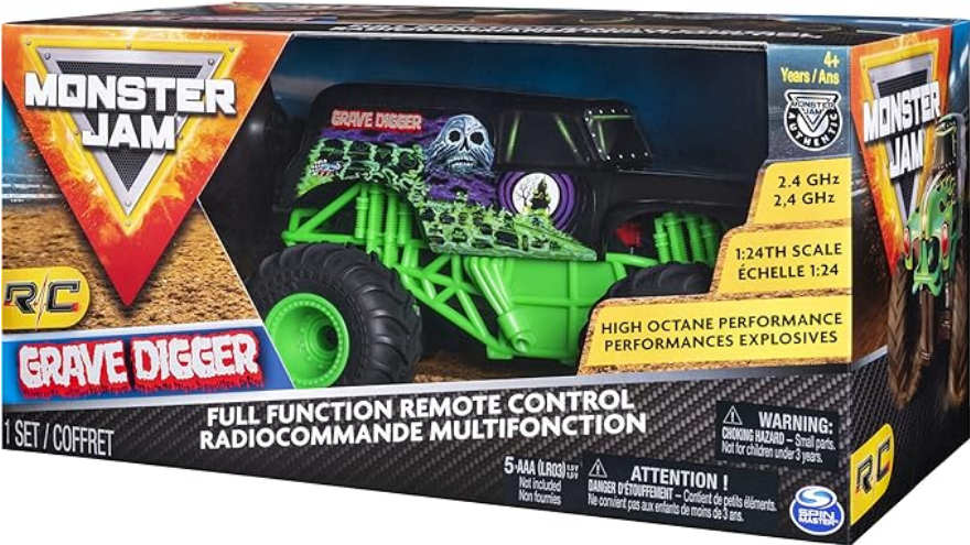 Monster Jam, Official Grave Digger Remote Control Monster Truck, 1:24 Scale, 2.4 GHz,