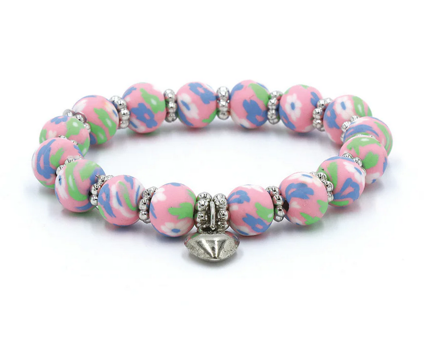 Kids Clay Bracelets Light Pink Floral