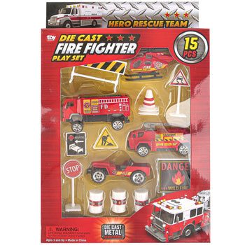 15 Pcs Fire Fighter Playset