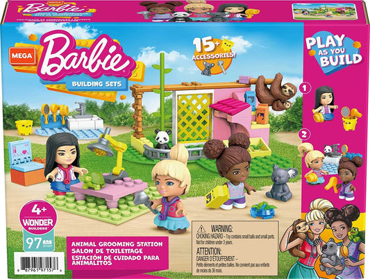 Barbie Animal Grooming Station Building Set with, 97 Bricks and Pieces, Accessories and 3 Micro-Dolls