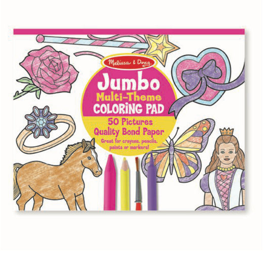 Jumbo 50-Page Kids' Coloring Pad - Horses, Hearts, Flowers, and More